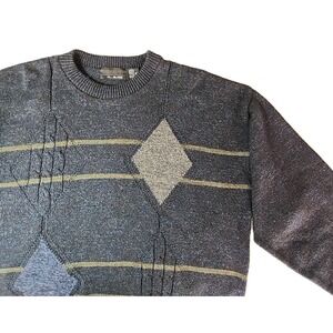 Y2K Bill Blass Men's XL Pullover Sweater Blue Textured Knit Cotton Blend Retro